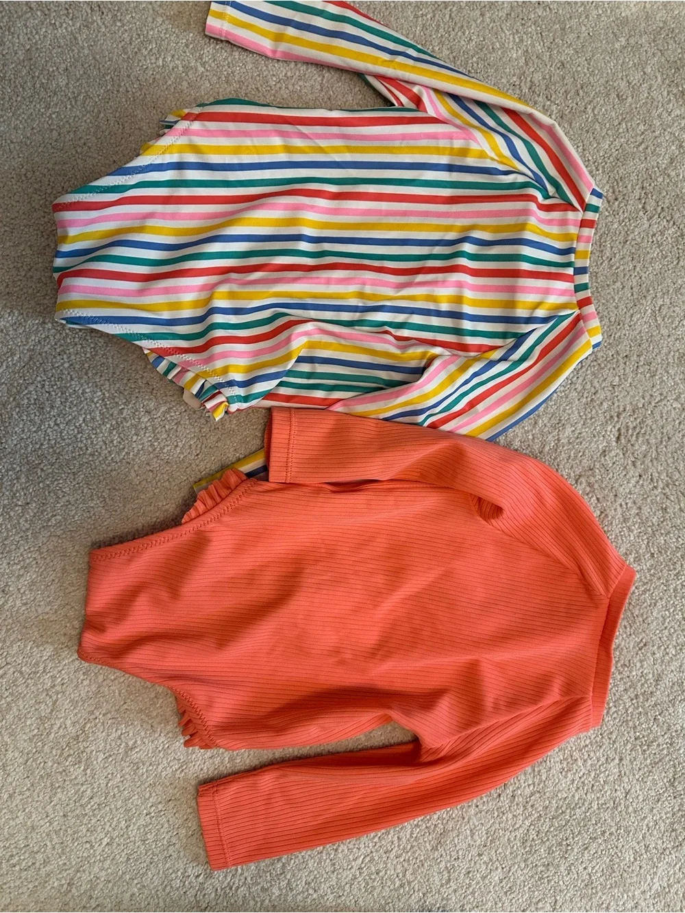 Old Navy Girls' Multicolor Stripe and Coral One-Piece Swimsuits